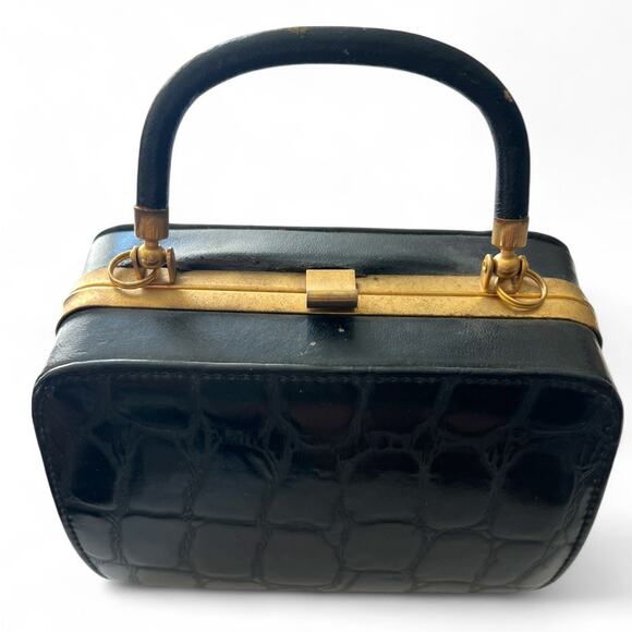 1950's-60's MCM BELLESTONE  Faux Alligator Skin Handbag Top Handle Purse Gold - Picture 1 of 5